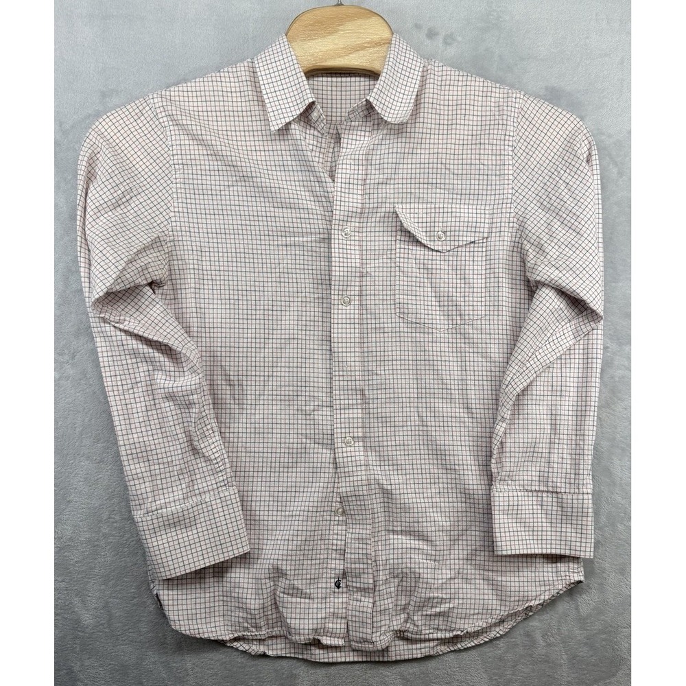 Criquet Plaid Button Up Shirt Check White Blue Red Long Sleeve Cotton Men's S